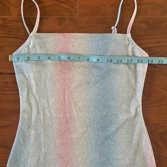 Jump Apparel Pastel Colored Spaghetti Strap Glitter Sparkly Mini Dress - Picture 4 of 10